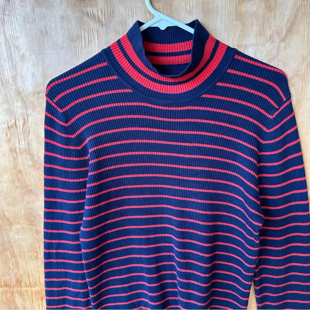 Marine Layer x Lost & Found Ski Ribbed Turtleneck Red Blue Long Striped Sweater - Picture 3 of 8